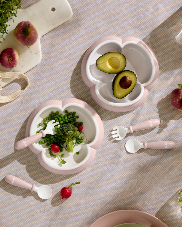 Set of 2 plates and cutlery Pastel pink colour  Babybjörn