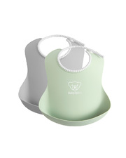 Set of 2 bibs with catch pockets Grey/pastel green colour  Babybj&ouml;rn