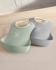 Set of 2 bibs with catch pockets Grey/pastel green colour  Babybj&ouml;rn