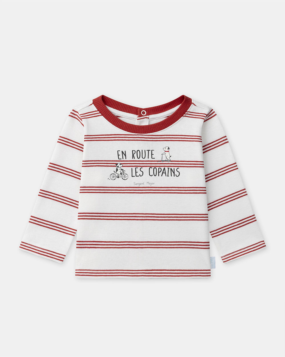 Striped T-shirt with &lsquo;En route les copains&rsquo; slogan Red colour  Sergent Major
