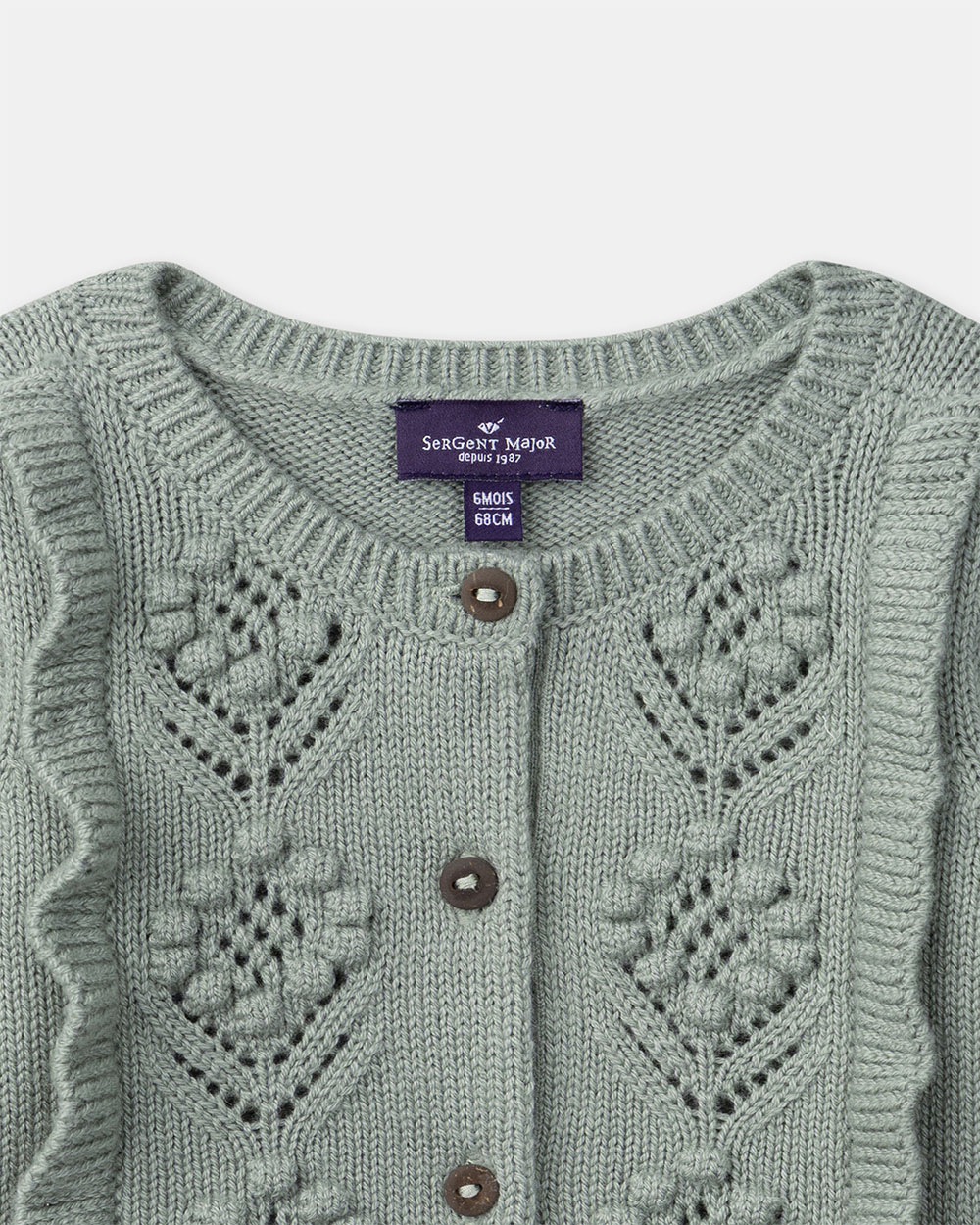 Openwork cardigan with ruffles Green colour  Sergent Major
