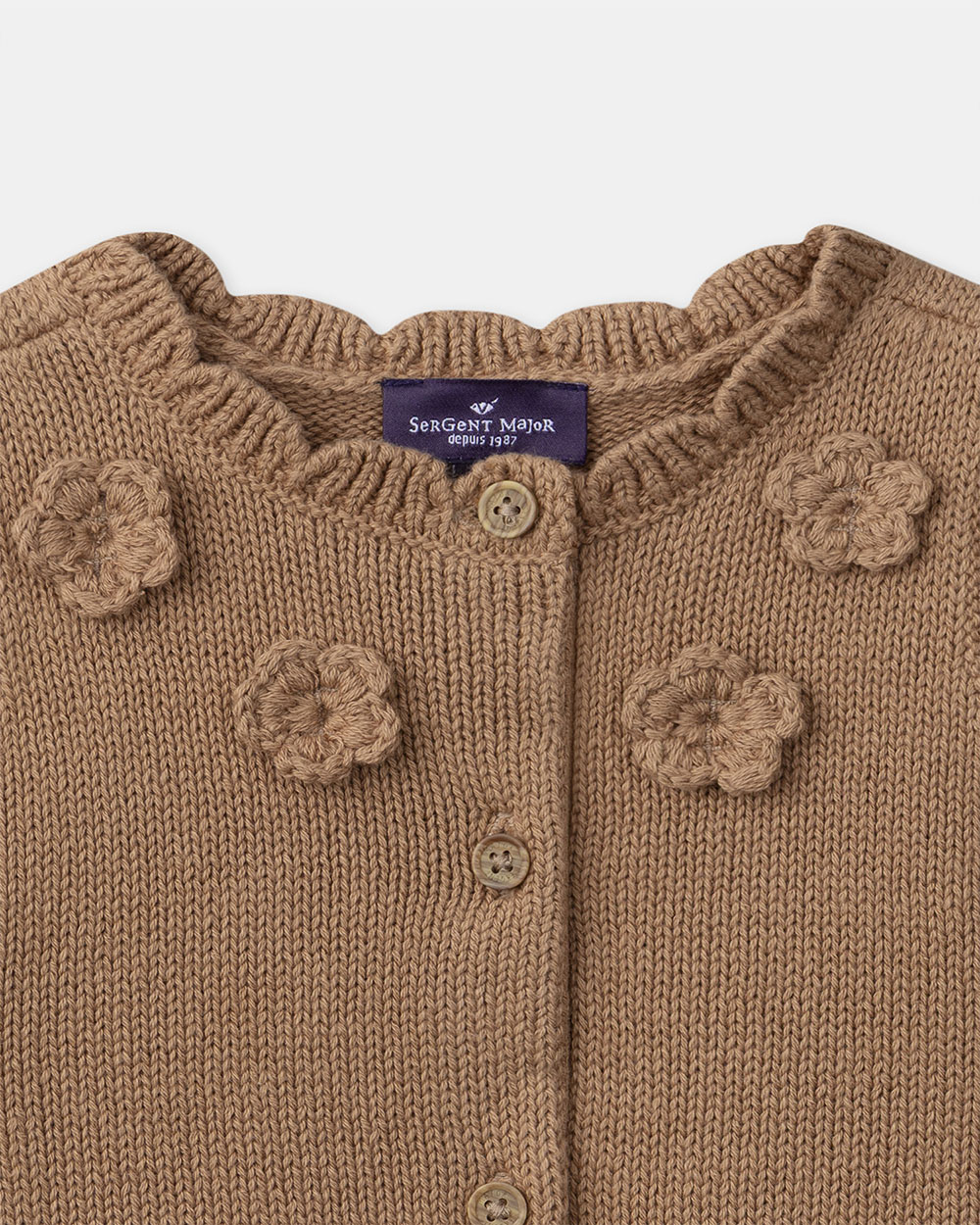 Sleeveless cardigan with flowers Brown colour  Sergent Major