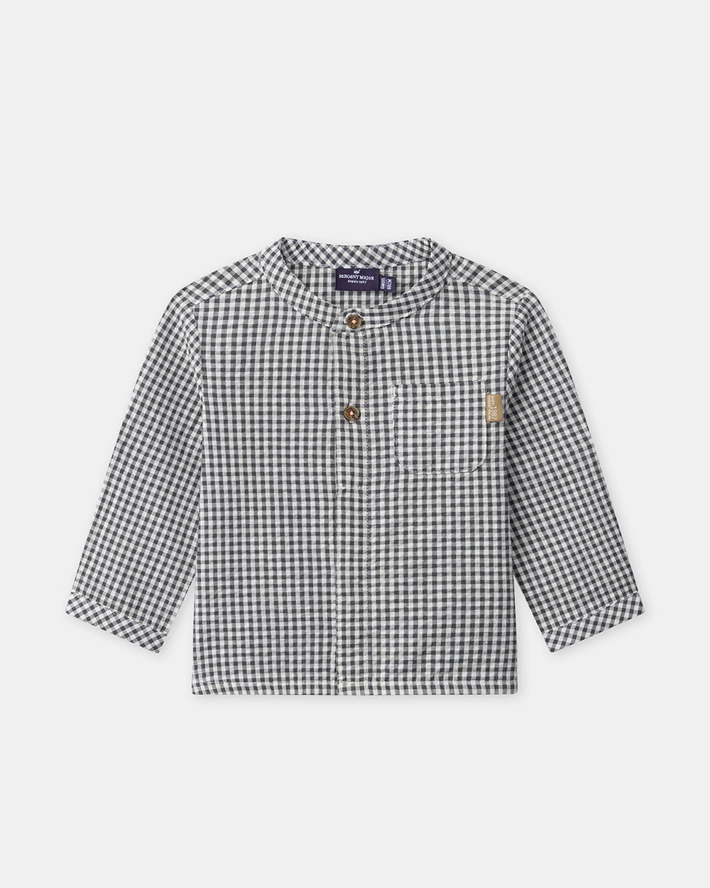 Gingham mandarin collar shirt Dark grey colour  Sergent Major