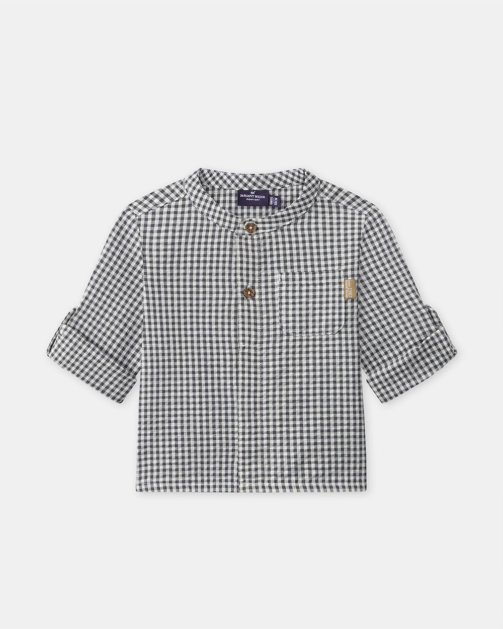 Gingham mandarin collar shirt Dark grey colour  Sergent Major