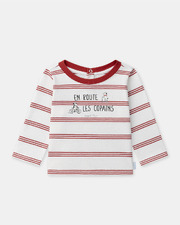 Striped T-shirt with &lsquo;En route les copains&rsquo; slogan Red colour  Sergent Major