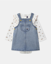 Denim pinafore dress + bodysuit set Blue colour  Sergent Major