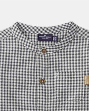 Gingham mandarin collar shirt Dark grey colour  Sergent Major