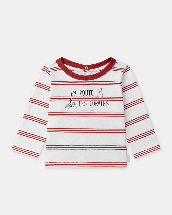 Striped T-shirt with &lsquo;En route les copains&rsquo; slogan Red colour  Sergent Major