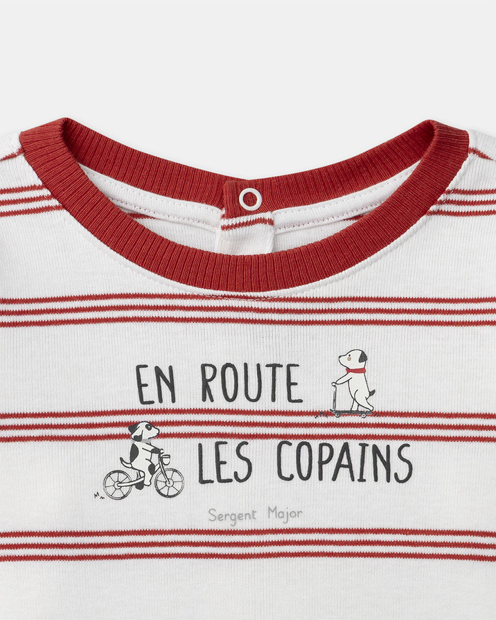 Striped T-shirt with &lsquo;En route les copains&rsquo; slogan Red colour  Sergent Major