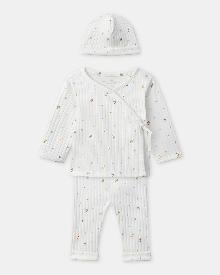 Set with top, trousers and leaf print hat Ecru colour  Sergent Major