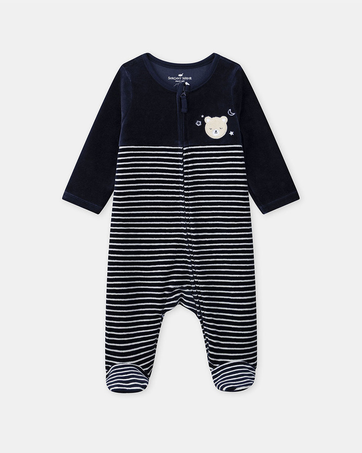 Striped velvet sleepsuit Navy blue colour Sergent Major