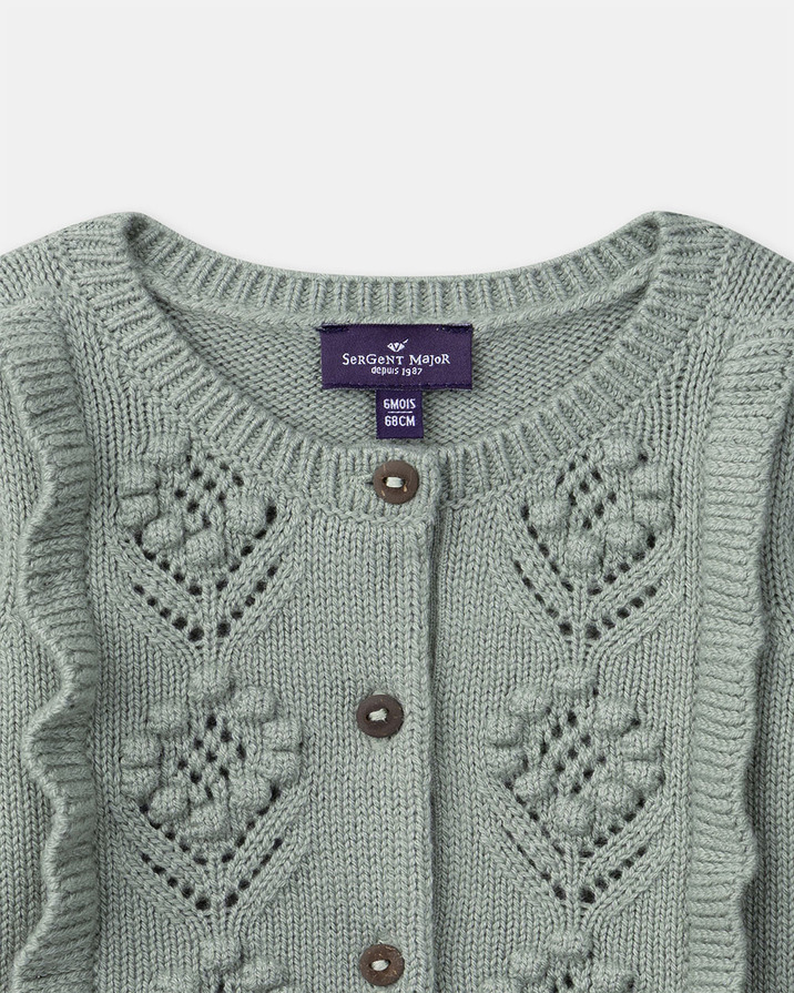 Openwork cardigan with ruffles Green colour  Sergent Major