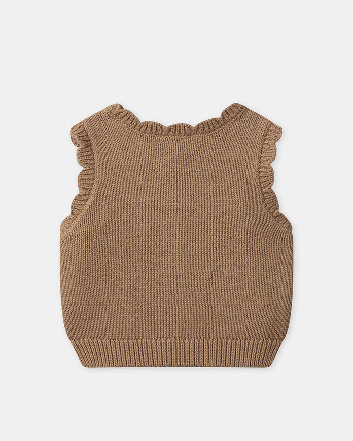 Sleeveless cardigan with flowers Brown colour  Sergent Major