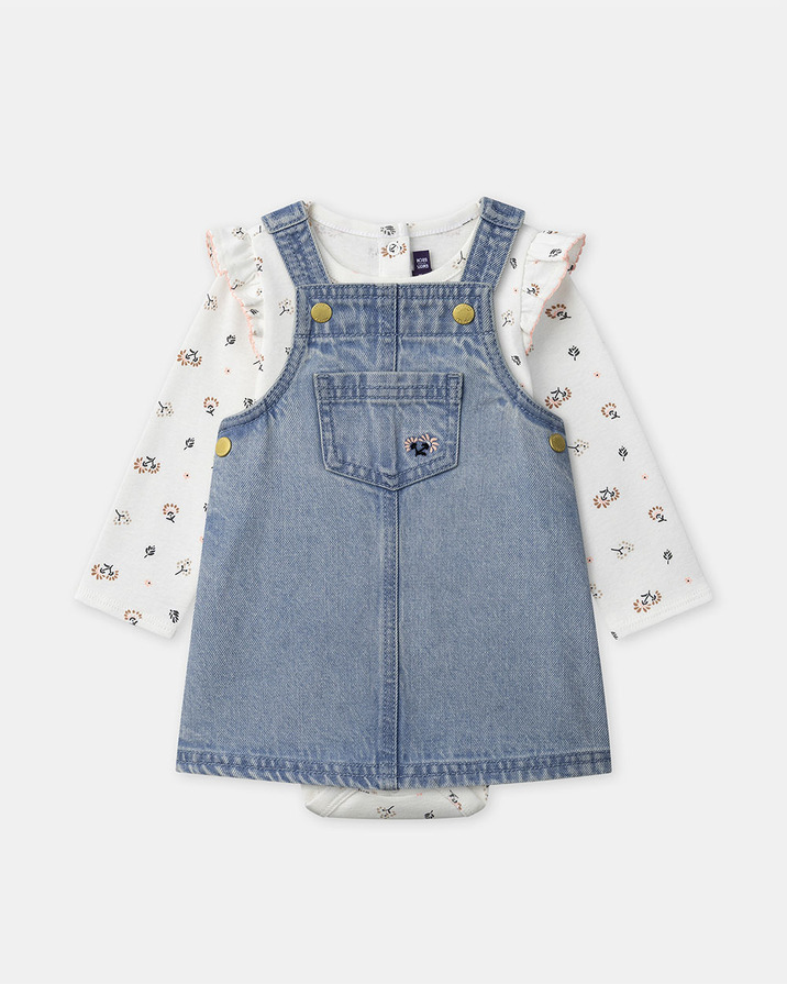 Denim pinafore dress + bodysuit set Blue colour  Sergent Major