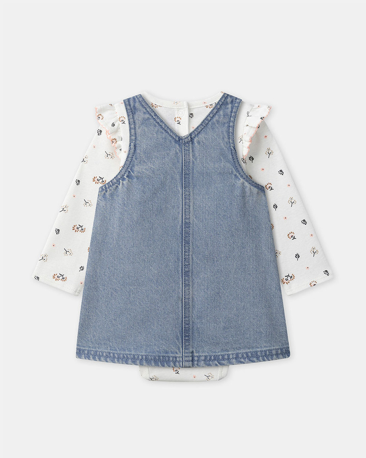 Denim pinafore dress + bodysuit set Blue colour  Sergent Major