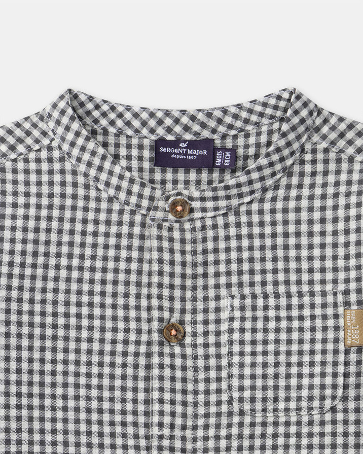 Gingham mandarin collar shirt Dark grey colour  Sergent Major