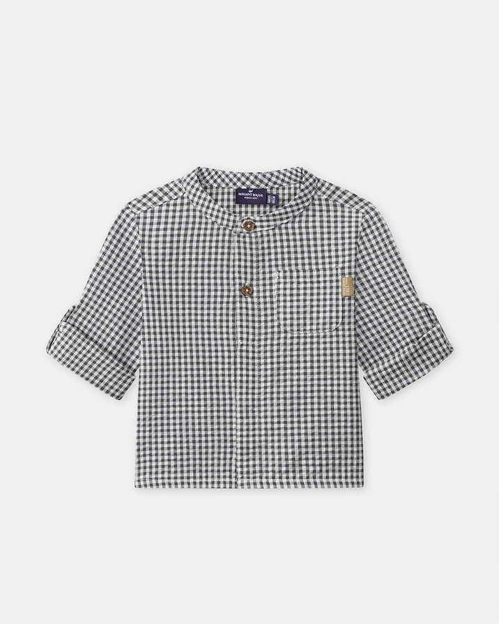Gingham mandarin collar shirt Dark grey colour  Sergent Major