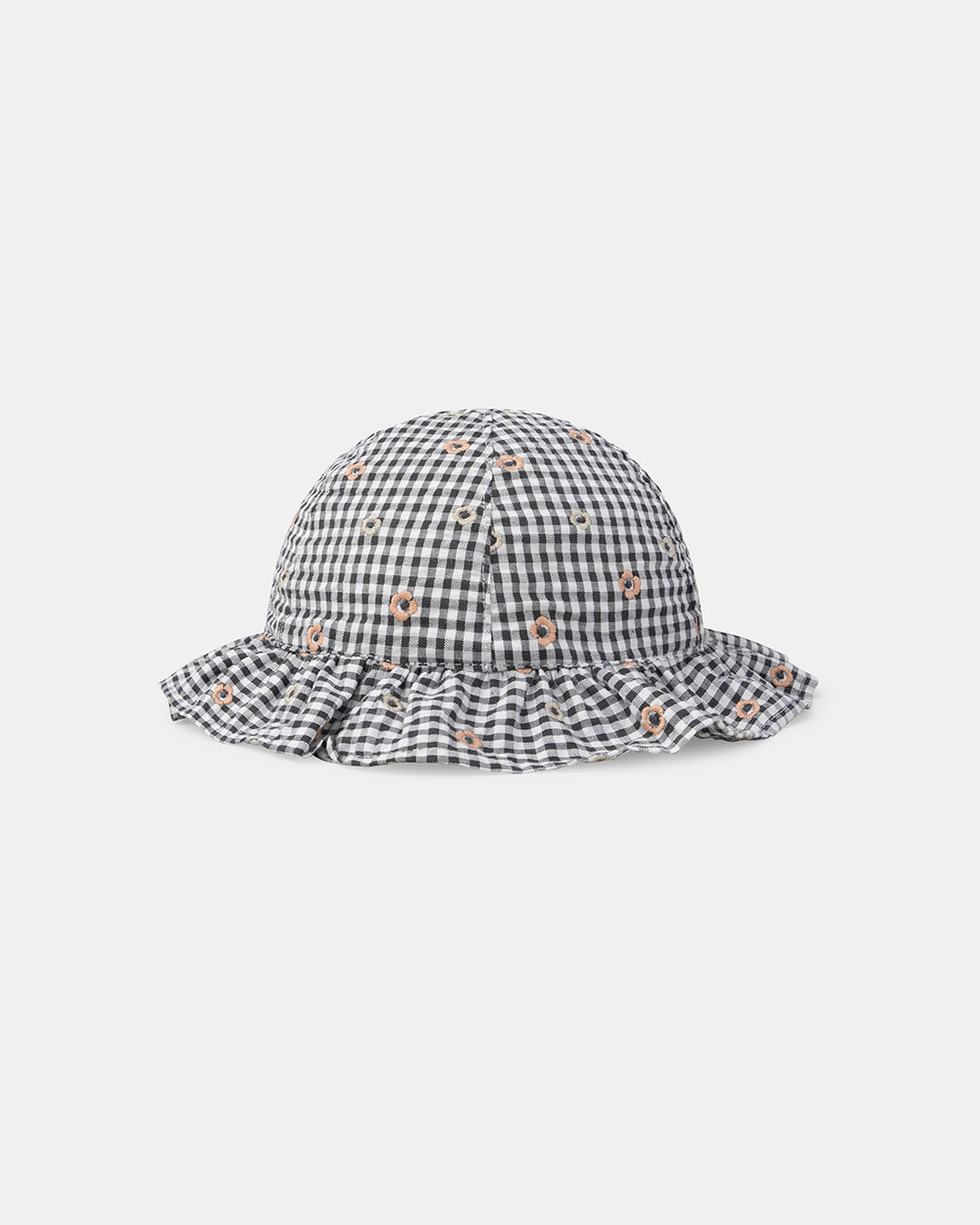 Floral embroidered gingham hat Grey colour  Sergent Major