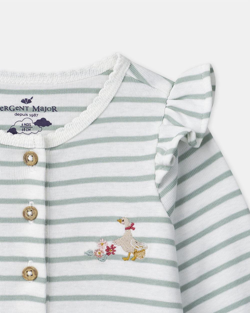 Striped onesie with ruffle Green colour  Sergent Major