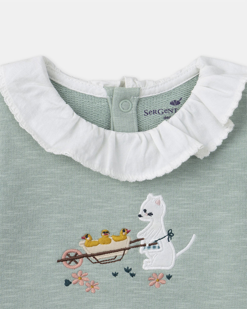 Onesie with collar and cat patch Green colour  Sergent Major