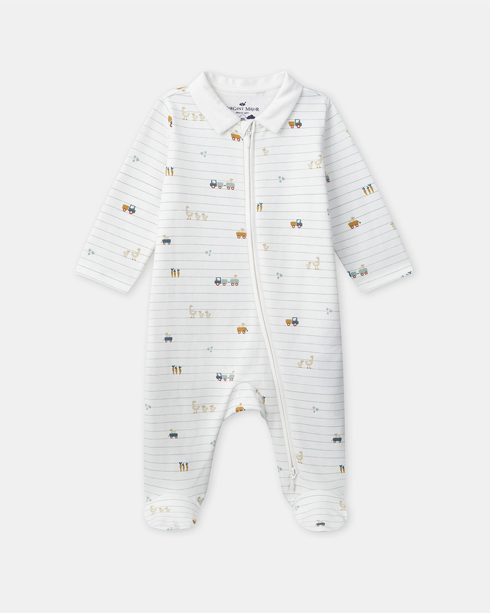 Striped onesie with farm motif Ecru colour  Sergent Major
