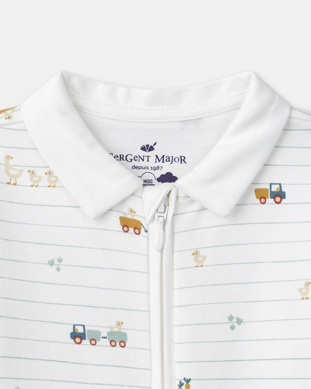 Striped onesie with farm motif Ecru colour  Sergent Major