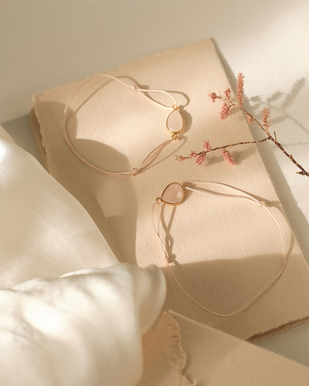 Duo of heart rose quartz bracelets Mother-daugther Ilado