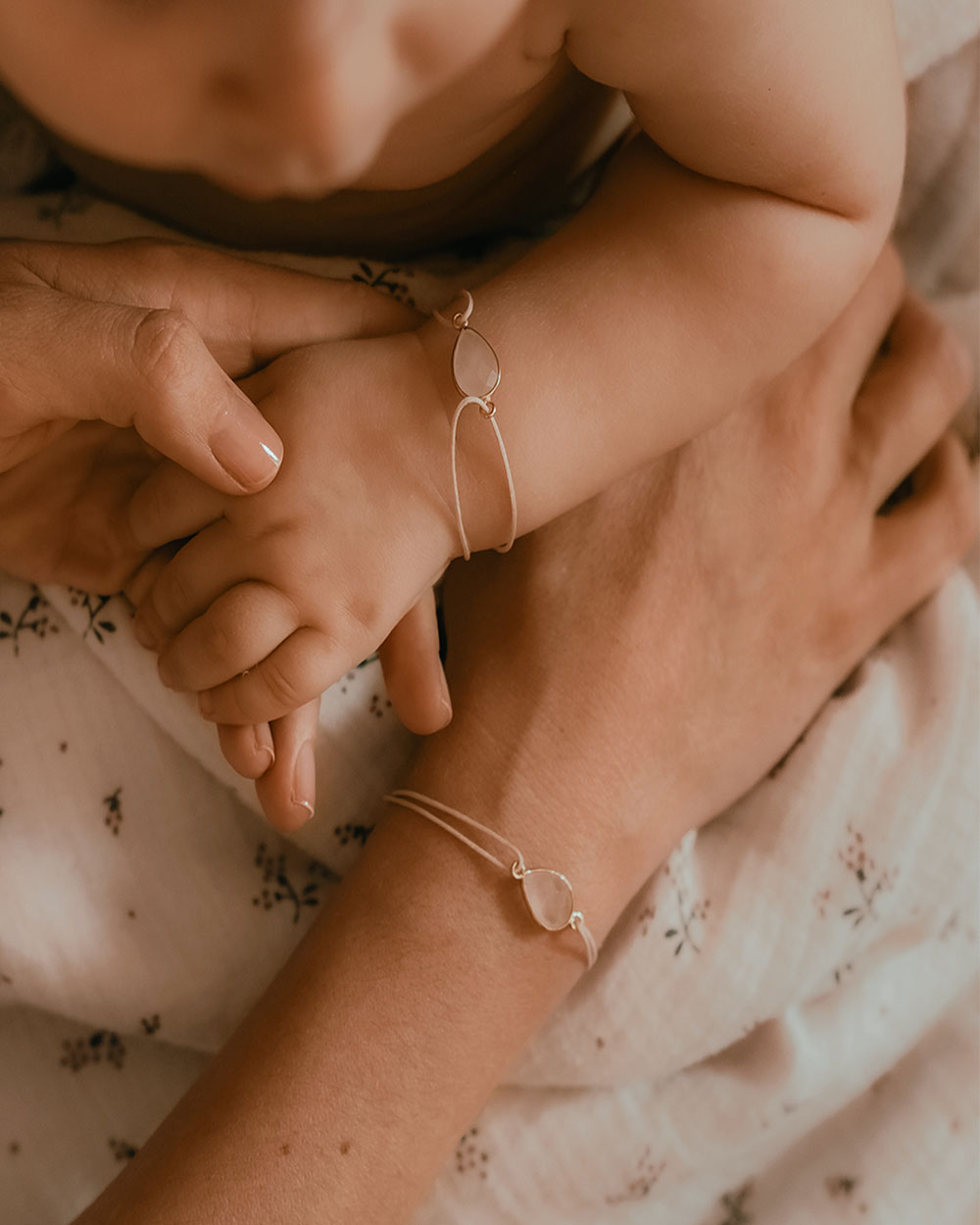 Duo of heart rose quartz bracelets Mother-daugther Ilado