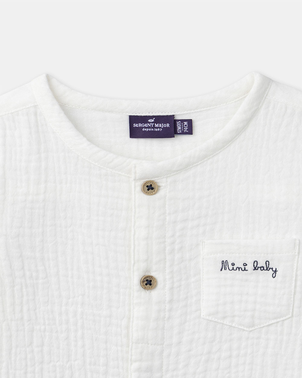 &lsquo;Mini baby&rsquo; shirt with roll-up sleeves Ecru colour  Sergent Major