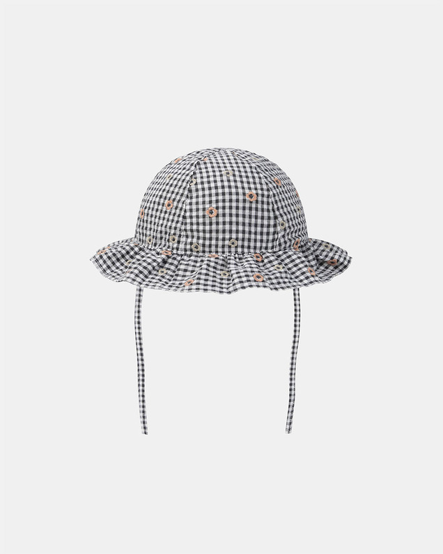 Floral embroidered gingham hat Grey colour  Sergent Major