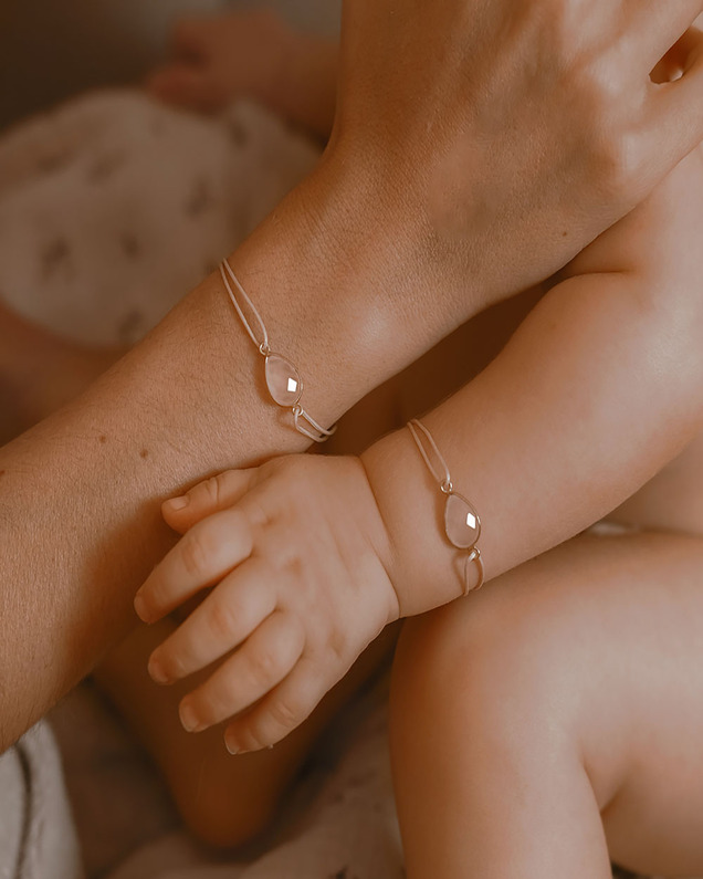 Duo of heart rose quartz bracelets Mother-daugther  Ilado
