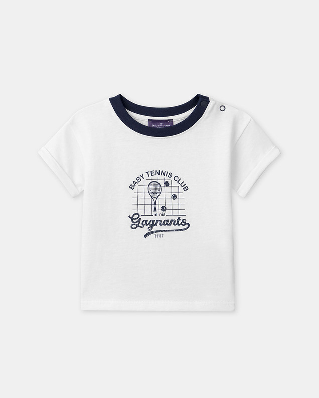 Short-sleeved T-shirt with tennis motif Ecru colour  Sergent Major
