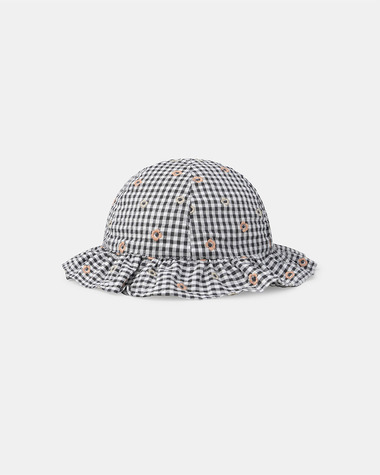 Floral embroidered gingham hat Grey colour  Sergent Major