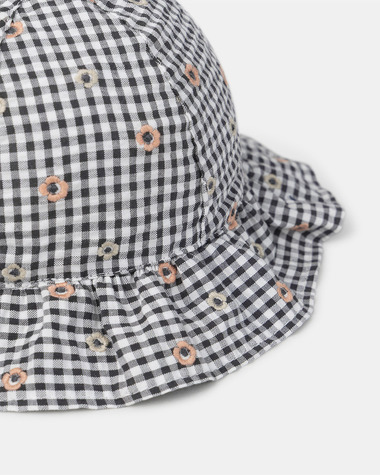 Floral embroidered gingham hat Grey colour  Sergent Major