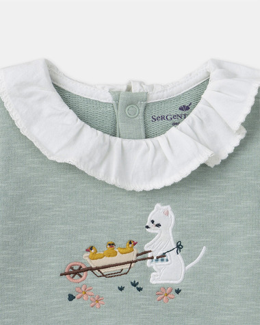 Onesie with collar and cat patch Green colour  Sergent Major