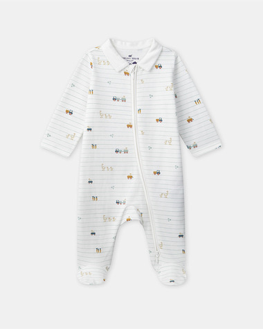 Striped onesie with farm motif Ecru colour  Sergent Major