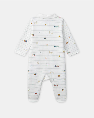 Striped onesie with farm motif Ecru colour  Sergent Major