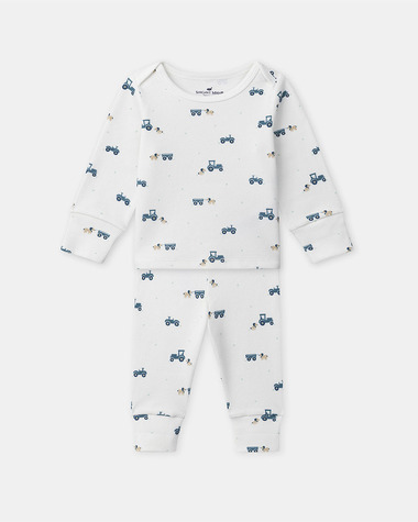 Grow-with-me tractor print pajamas Ecru colour  Sergent Major