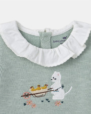 Onesie with collar and cat patch Green colour  Sergent Major
