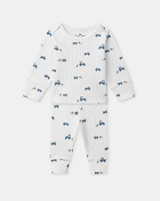 Grow-with-me tractor print pajamas Ecru colour Sergent Major