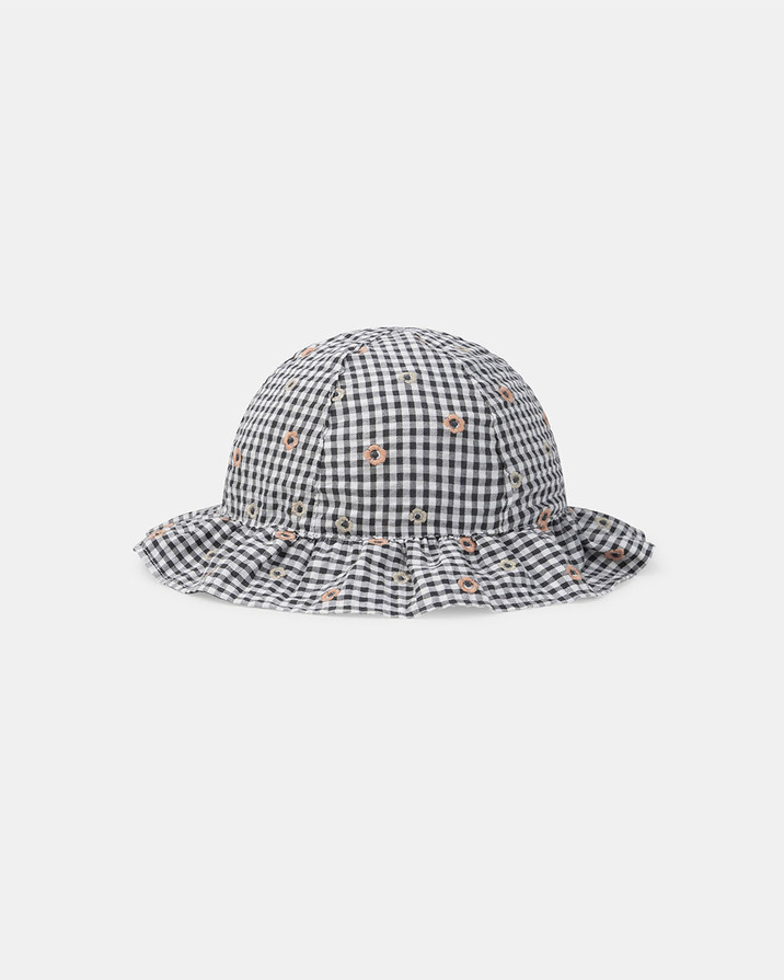 Floral embroidered gingham hat Grey colour  Sergent Major