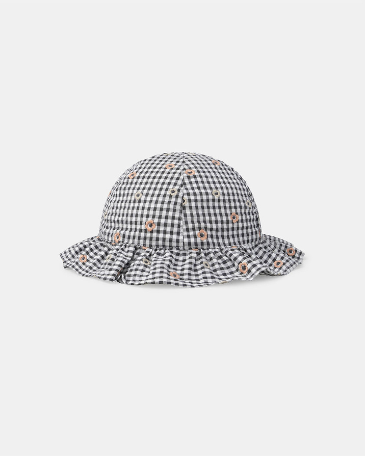 Floral embroidered gingham hat Grey colour  Sergent Major