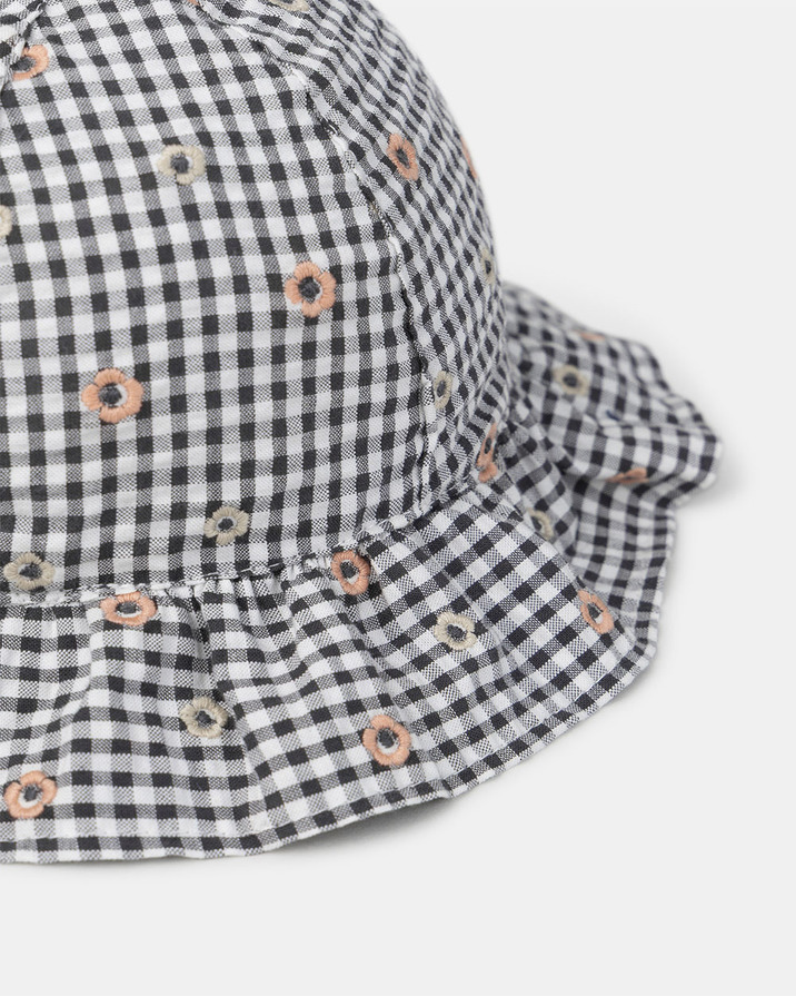 Floral embroidered gingham hat Grey colour  Sergent Major