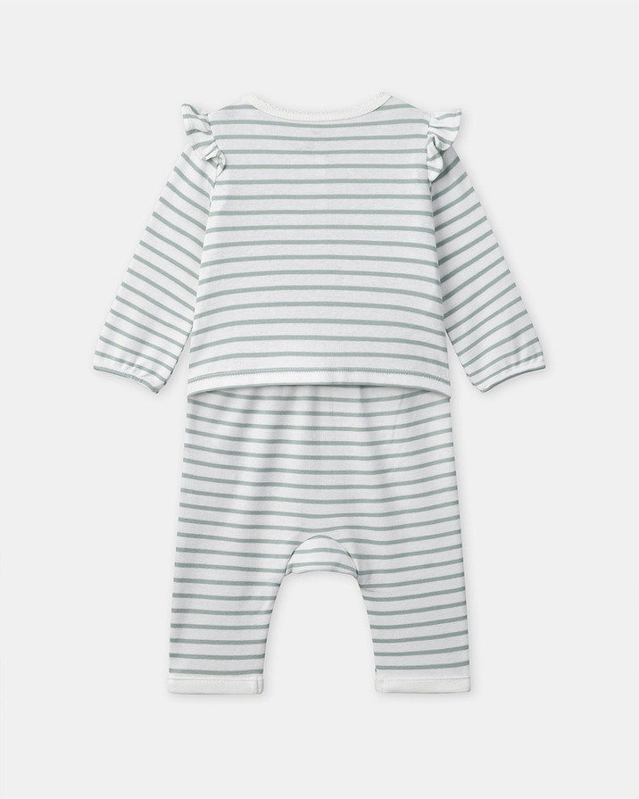 Striped onesie with ruffle Green colour  Sergent Major