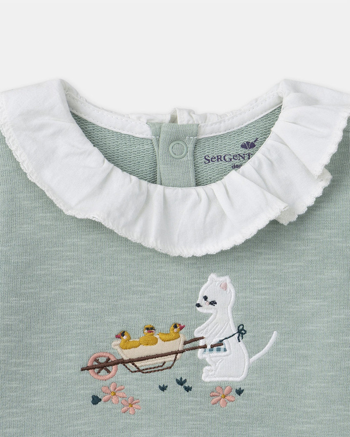 Onesie with collar and cat patch Green colour  Sergent Major