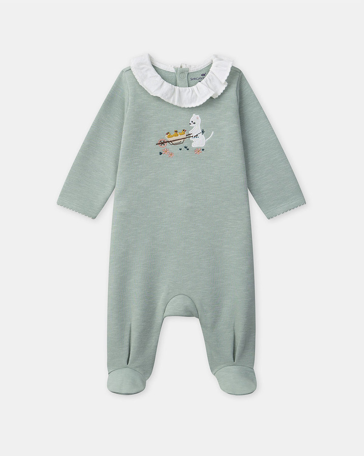 Onesie with collar and cat patch Green colour  Sergent Major