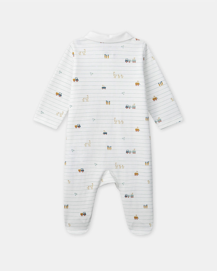 Striped onesie with farm motif Ecru colour  Sergent Major
