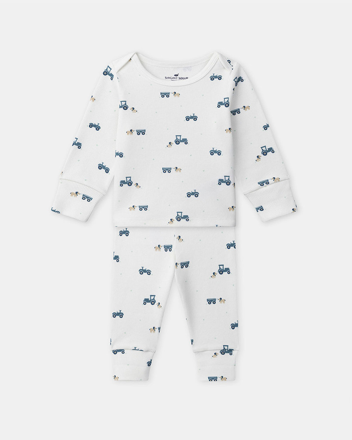 Grow-with-me tractor print pajamas Ecru colour Sergent Major