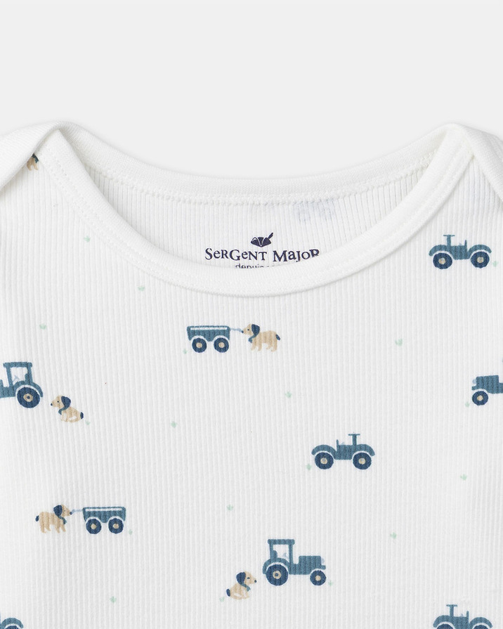 Grow-with-me tractor print pajamas Ecru colour Sergent Major