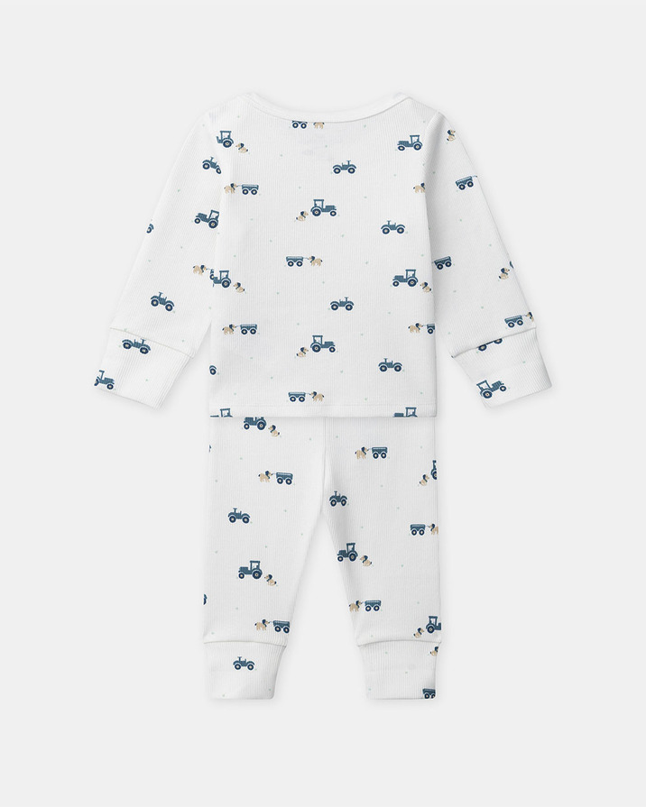 Grow-with-me tractor print pajamas Ecru colour Sergent Major